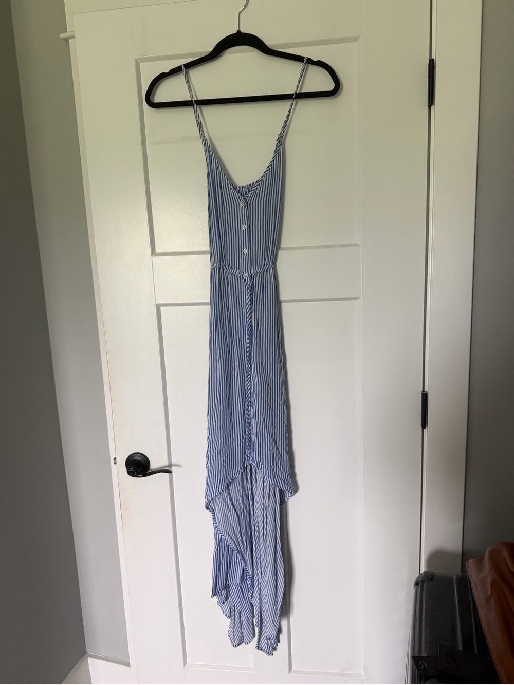 Blue Striped Spaghetti Strap Maxi Dress